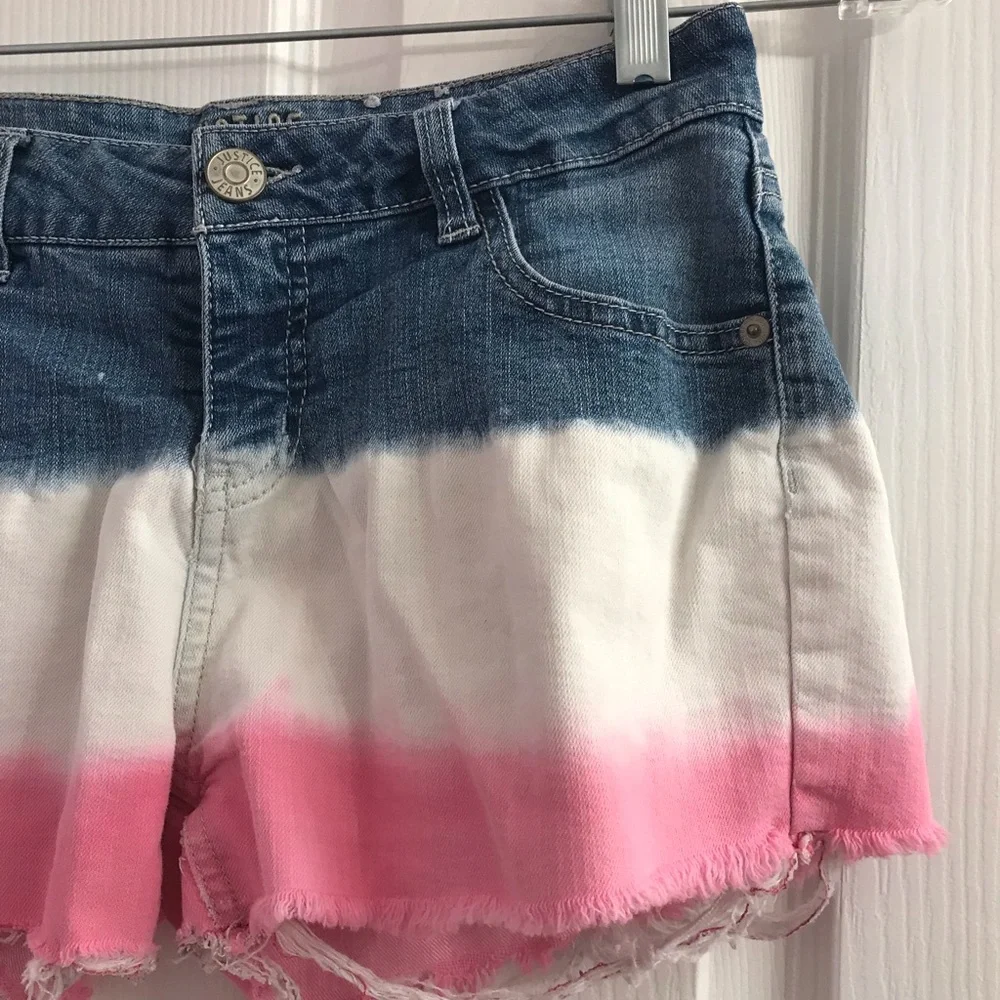 Justice Girls White Pink & Blue Cutoff jean Shorts 16